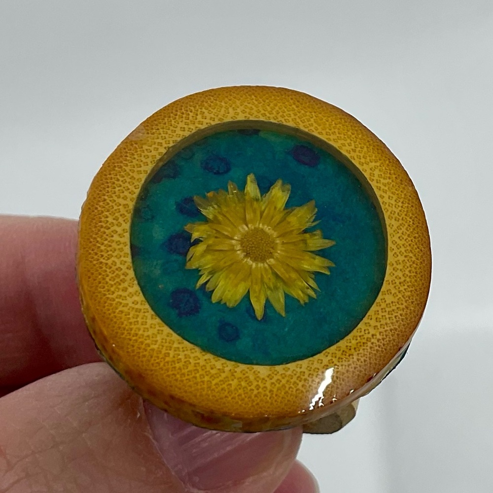 Vintage Pressed Flower Carved Bamboo Ring